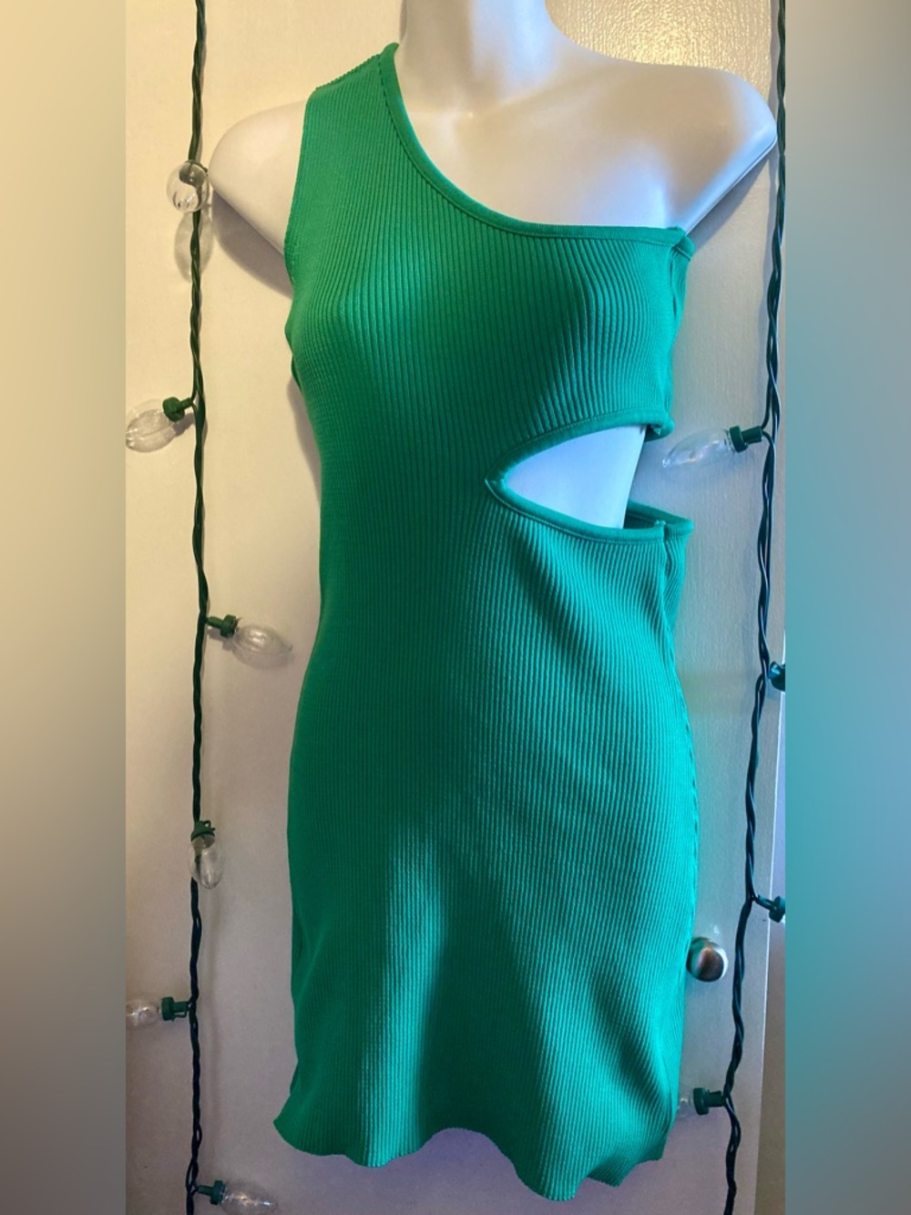 Pull&Bear One-Shoulder Cutout Ribbed Green Dress